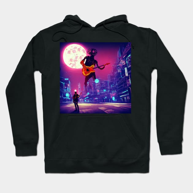 Giant Robot Guitar Player In The City Hoodie by BrightC